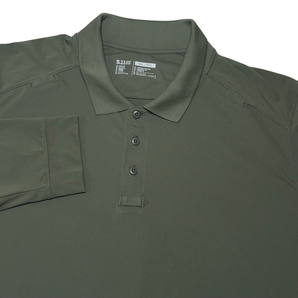 5.11 Tactical Performance Polo Mens 3XL Tall Green Long Sleeve Mic Loop 42022